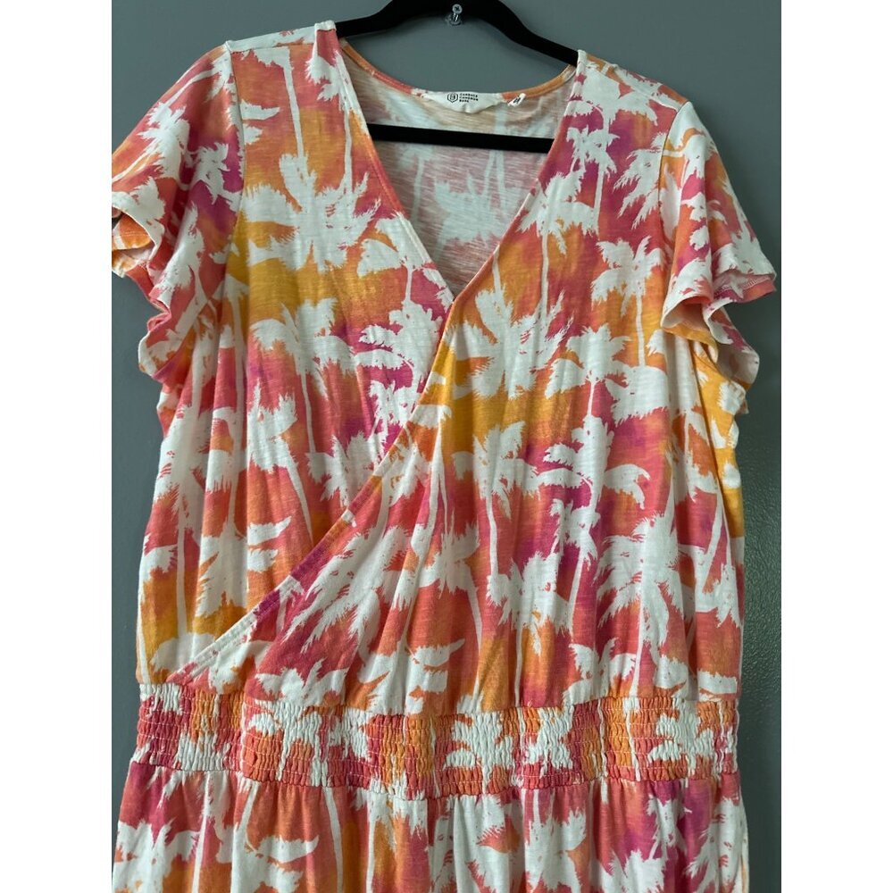 Candace Cameron Bure Jumpsuit 1X Palm Tree Tropical Print Vacation Resort Chic - Picture 3 of 10